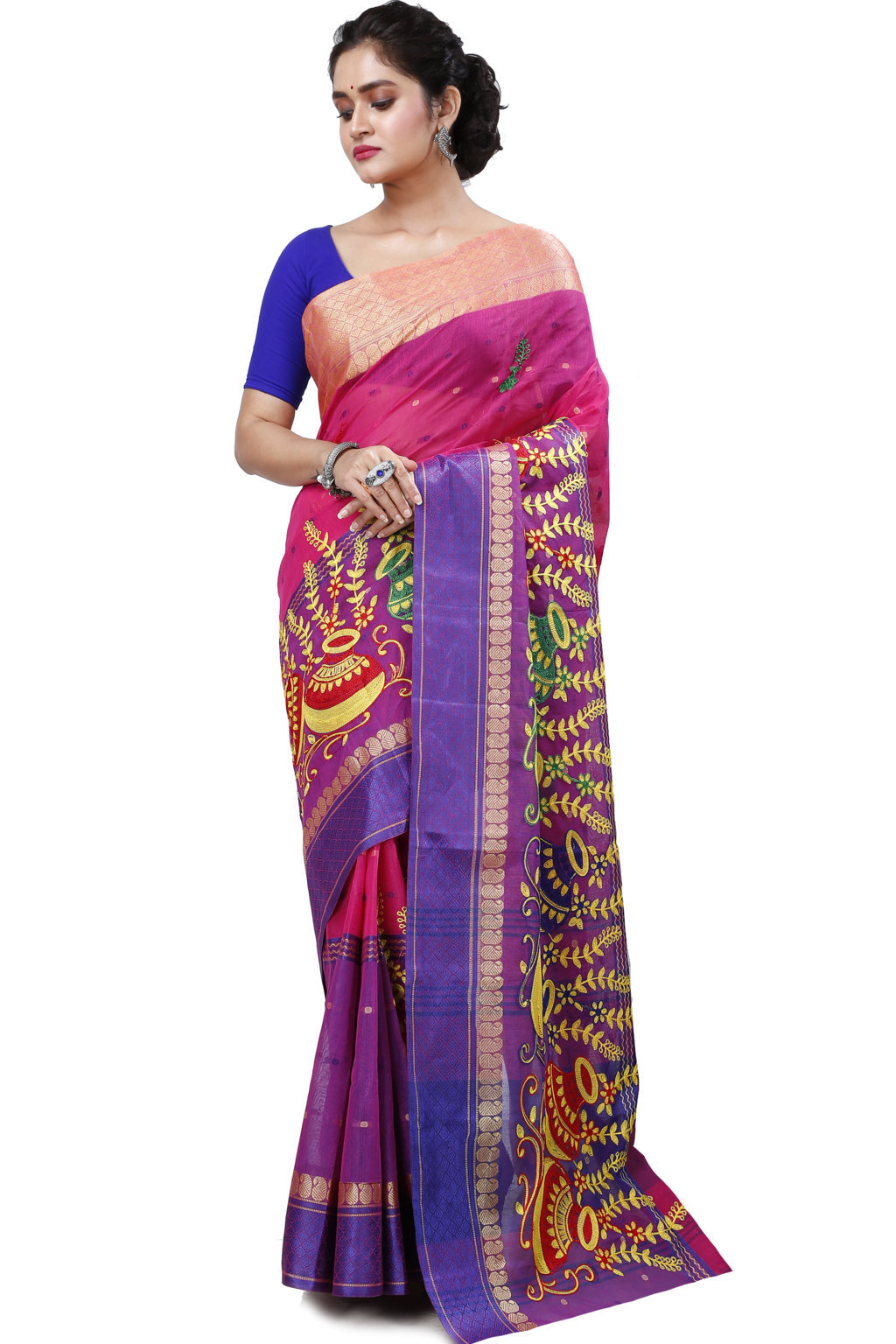 Pink Pure Cotton Embi_Ganga_Buti Tant Embroidery (1004)